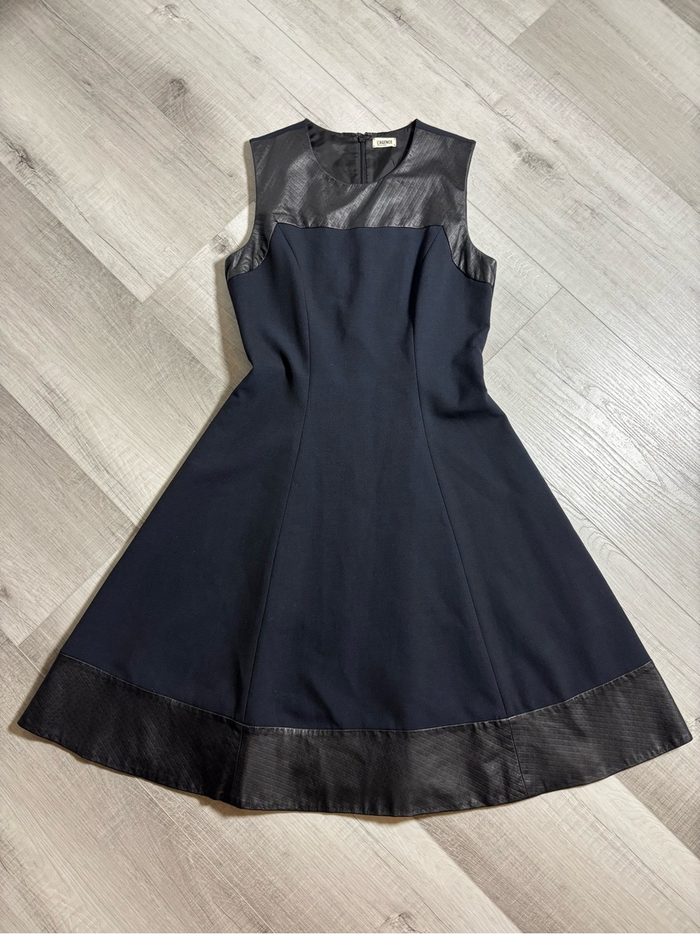 L’AGENCE Navy Leather Trim Fit & Flare Dress Sleeveless Size 6